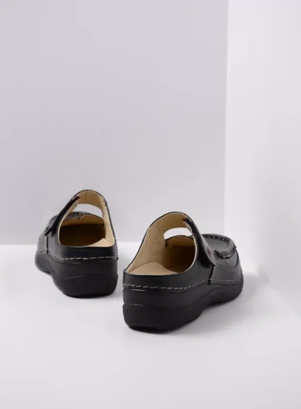 Hielspoor|Slippers|Wolky Roll Slipper zwart leer