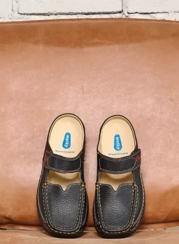 Hielspoor|Slippers|Wolky Roll Slipper zwart leer