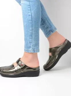 Slippers|Klompen|Wolky Roll Slipper Vegan grijsgroen vegan lak