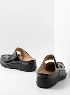 Slippers|Klompen|Wolky Roll Slipper Vegan zwart vegan lak