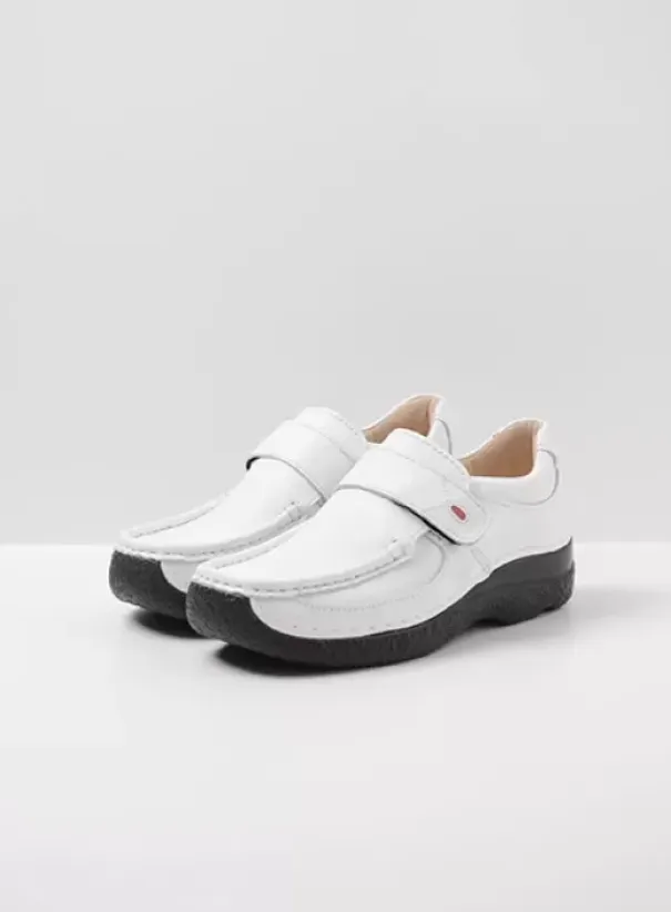 Instappers|Bandschoenen|Wolky Roll Strap wit leer