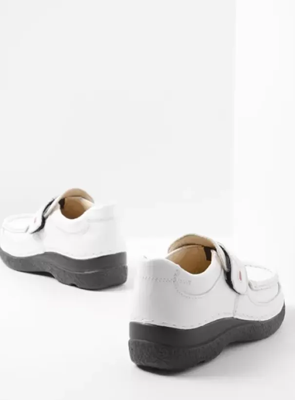 Instappers|Bandschoenen|Wolky Roll Strap wit leer