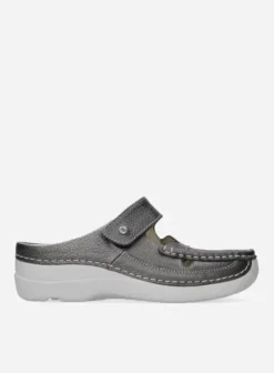 Slippers|Klompen|Wolky Roll Talaria antraciet leer