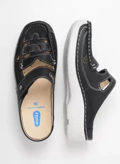 Slippers|Klompen|Wolky Roll Talaria zwart zomer leer