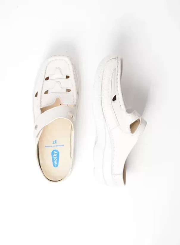 Slippers|Klompen|Wolky Roll Talaria creme wit leer
