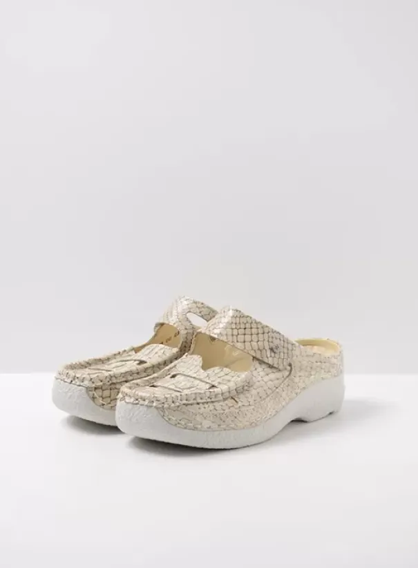 Slippers|Klompen|Wolky Roll Talaria beige crocolook leer