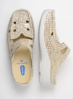 Slippers|Klompen|Wolky Roll Talaria beige crocolook leer