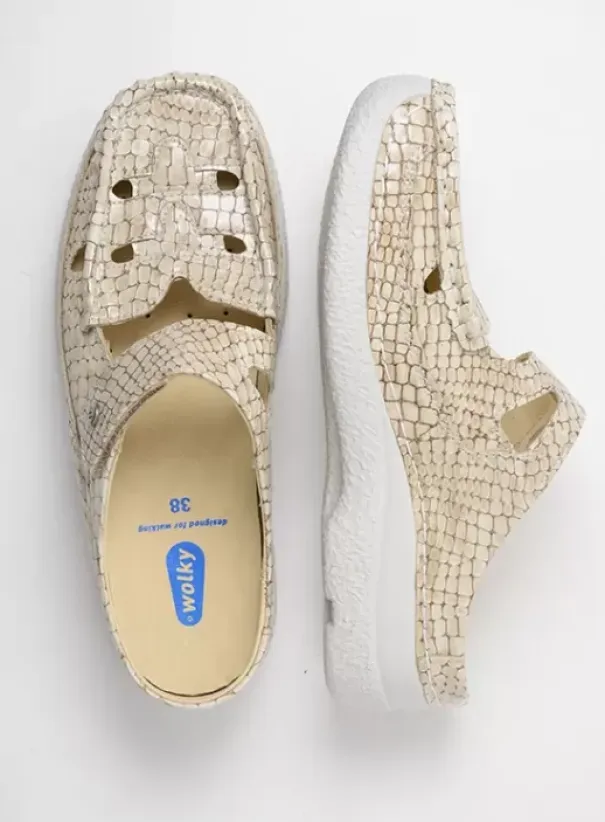 Slippers|Klompen|Wolky Roll Talaria beige crocolook leer