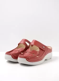 Slippers|Klompen|Wolky Roll Talaria rood zomer leer