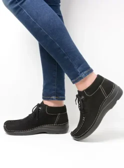 Veterschoenen|Wolky Seamy Moc zwart nubuck