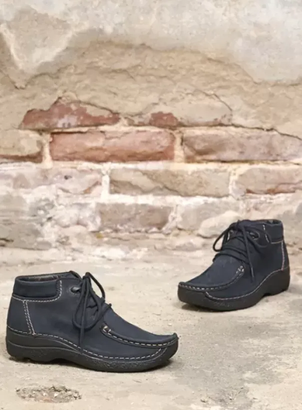 Veterschoenen|Wolky Seamy Moc blauw nubuck