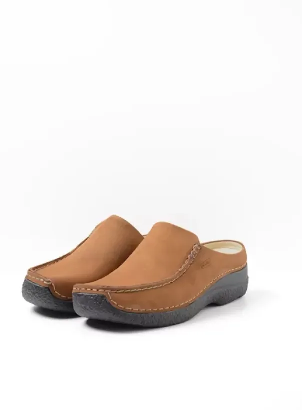 Slippers|Klompen|Wolky Seamy Slide cognac nubuck