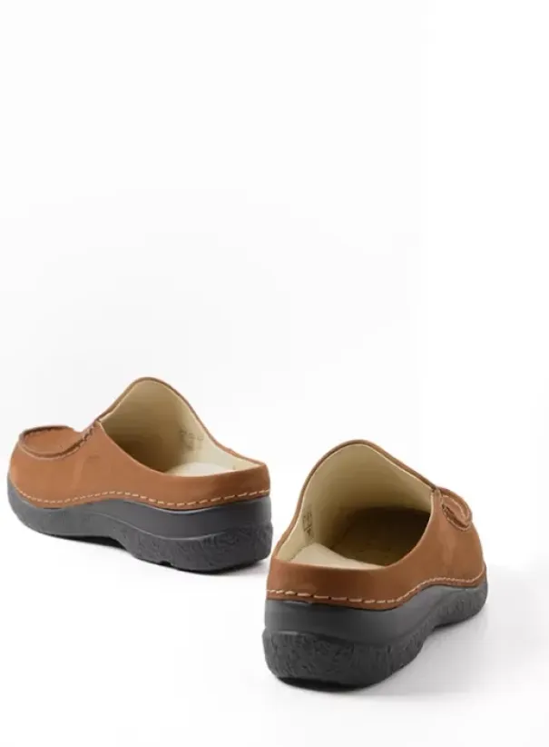 Slippers|Klompen|Wolky Seamy Slide cognac nubuck
