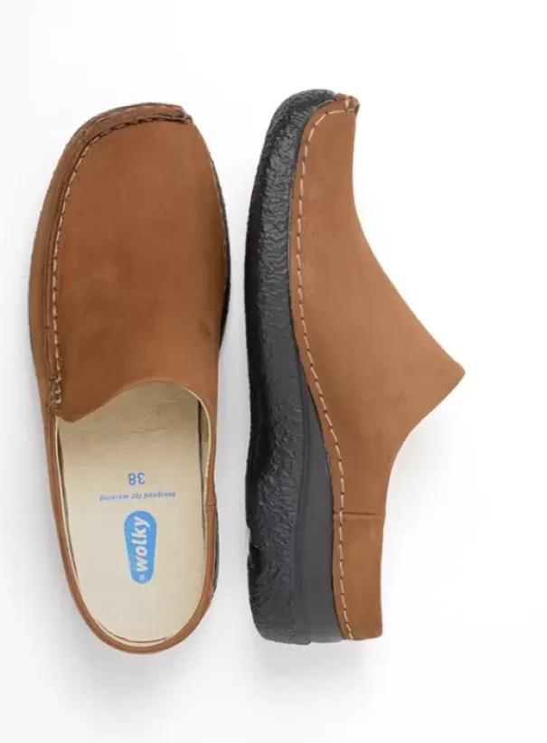 Slippers|Klompen|Wolky Seamy Slide cognac nubuck
