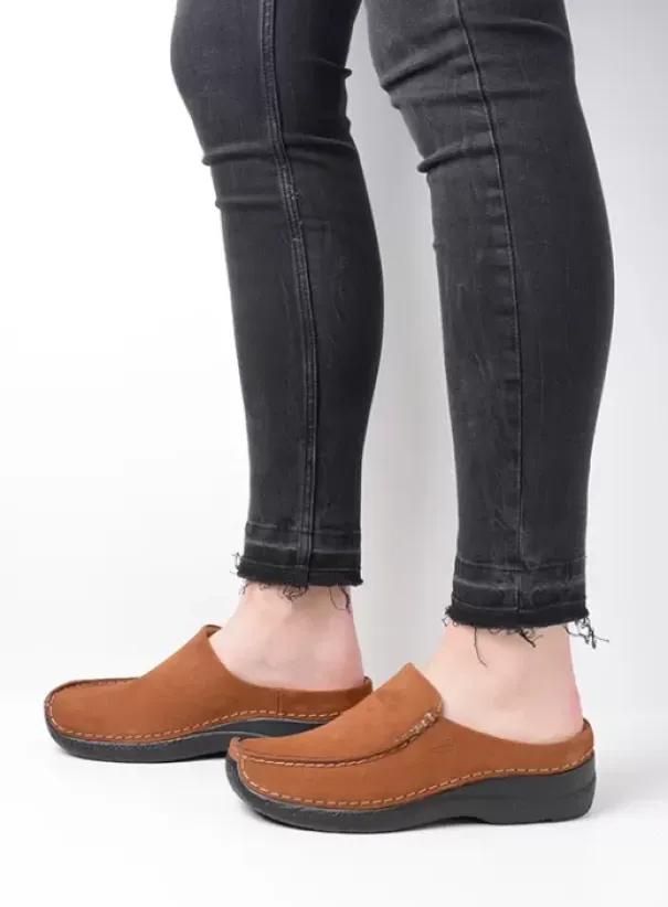 Slippers|Klompen|Wolky Seamy Slide cognac nubuck