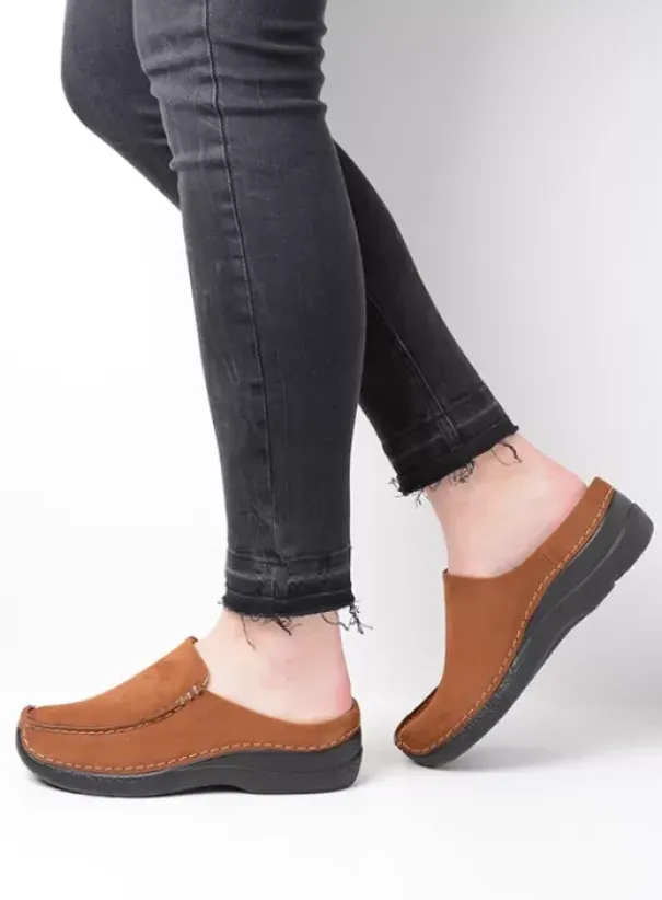 Slippers|Klompen|Wolky Seamy Slide cognac nubuck