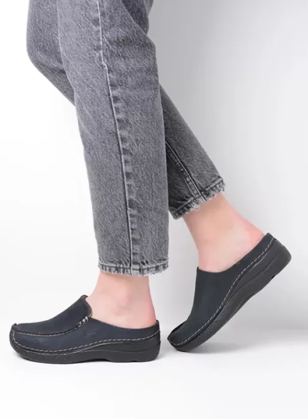 Slippers|Klompen|Wolky Seamy Slide blauw nubuck