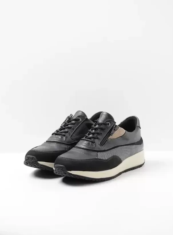 Sneakers|Veterschoenen|Wolky Sprint zwart combi leer