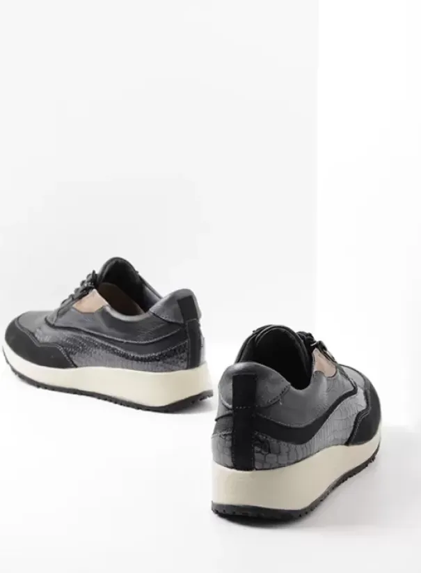 Sneakers|Veterschoenen|Wolky Sprint zwart combi leer