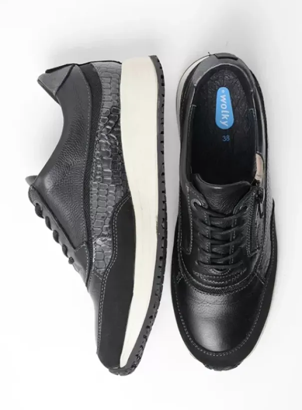 Sneakers|Veterschoenen|Wolky Sprint zwart combi leer