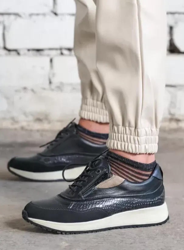 Sneakers|Veterschoenen|Wolky Sprint zwart combi leer