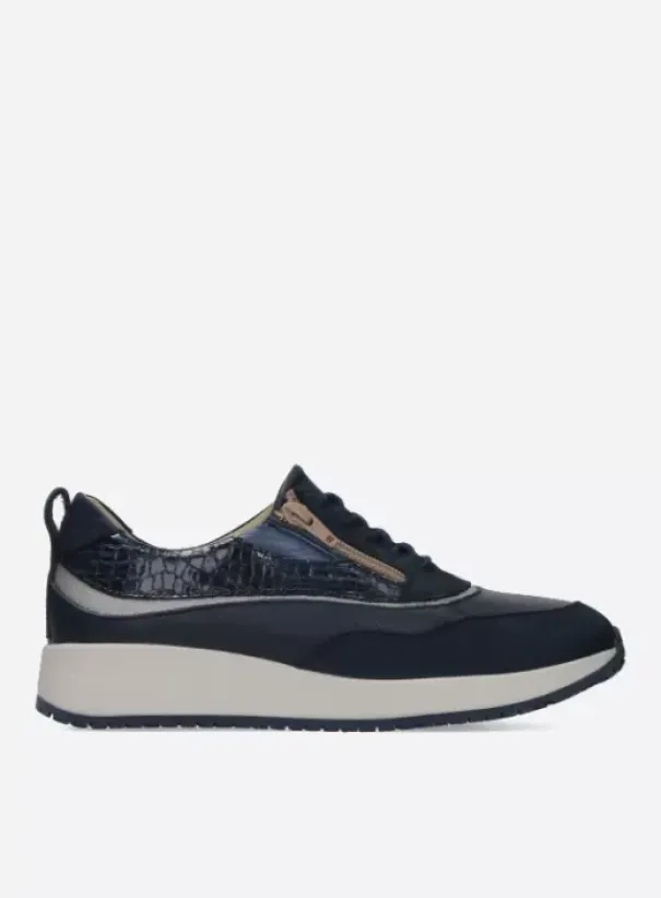Sneakers|Veterschoenen|Wolky Sprint blauw/zilver combi leer