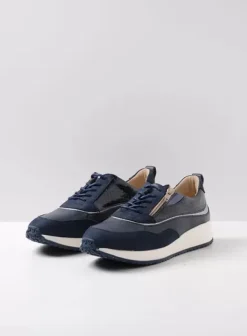 Sneakers|Veterschoenen|Wolky Sprint blauw/zilver combi leer
