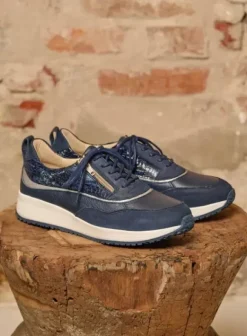 Sneakers|Veterschoenen|Wolky Sprint blauw/zilver combi leer