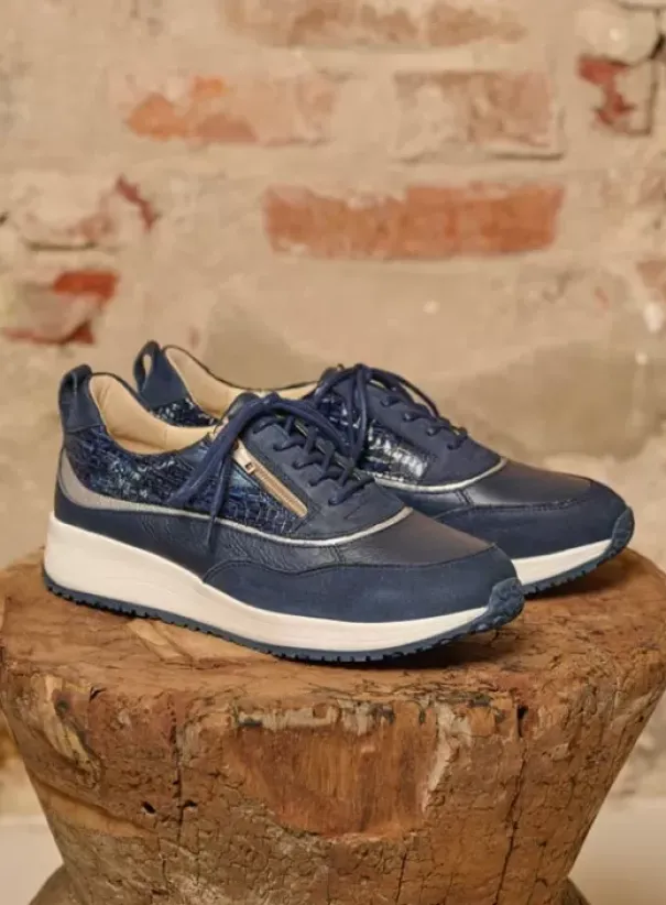 Sneakers|Veterschoenen|Wolky Sprint blauw/zilver combi leer