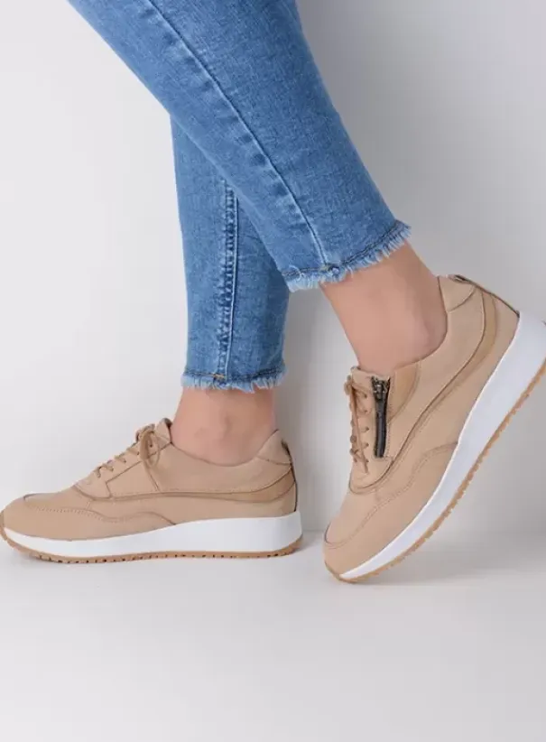Sneakers|Veterschoenen|Wolky Sprint beige nubuck