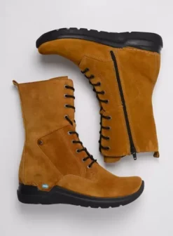 Hielspoor|Wandelschoenen|Wolky Zigzag donker oker suede