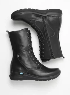 Hielspoor|Wandelschoenen|Wolky Zigzag zwart leer